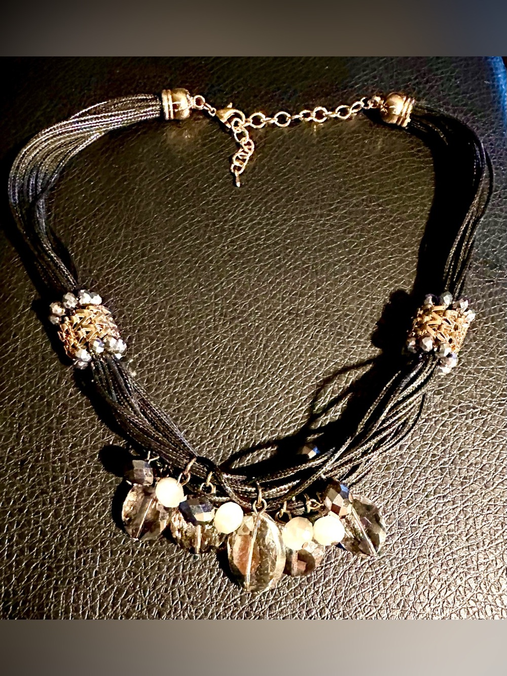 Elegant Black Multi-Strand Crystal Fringe Necklace